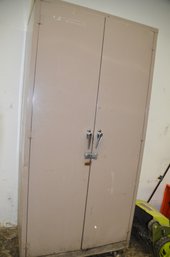 (#19) Large Metal 2 Door Storage Cabinet 5 Shelves With Caster Wheels