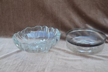 (#184) Vintage Glass Serving Bowls ~ Silver Rim ~ Flower Shape ( 11' And 8.75' )