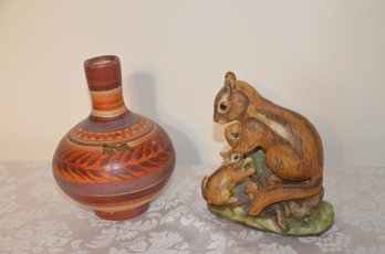 (#164) Squirrel Briann's Ceramic Statue 5' AND Souvenir Pottery Vase Portland Maine 6'