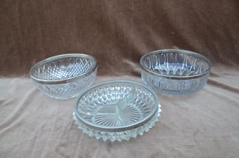 (#185) Vintage Glass Silver Rimed Serving Bowls ( 2 ) ~ Divided Glass Bowl 9'