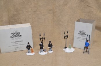 (#86) Department 56 CONSTABLES (set Of 3) And LAMPLIGHTER ACCESSORY SET