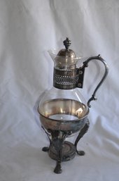 (#34) Vintage Silver Plate Glass Carafe Tea Light Candle Warmer Coffee Or Tea