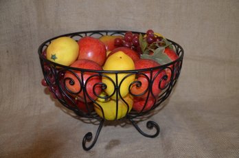(#95) Metal Wire Basket With Artificial Fruit
