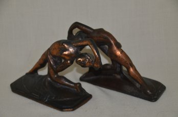 110) Vintage Art Nouveau Cast Iron Metal Nude Deco Lady Bust Statue Dance Desk Bookends