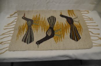 427BM) Vintage Hand Woven Blend Fork Trad Wall Hanging Tapestry / Area Rug 26x17