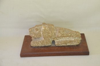 28) Stone Simarial Middle Eastern Sphinx Mounted On Wood Base