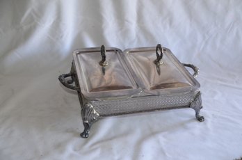 (#39) Vintage Silver Plate Casserole Serving Tray Glass Insert - Elegant Party Serving