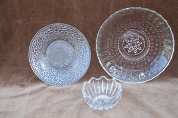 (#196) Vintage Clear Crystal Bubble Dot 7' Round Platter ~ Hocking Crackle Round Bread Butter Plate ~ Bowl