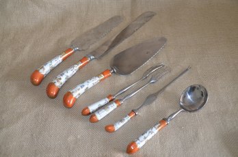 (#83) Vintage A.E. Lewis & Co. Sheffield England Floraine Stainless Serving Pieces ( Serrated Cake Knife, Fork