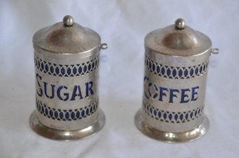 (#40) Vintage Silver Plate Sugar And Coffee Canister Blue Plastic Insert