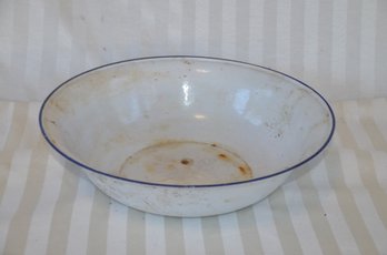 (#118) Vintage Holland White Enamel Bowl 13' Round By 5' Height