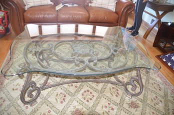 Thomasville Coffee Table Iron Base Beveled Edge Glass Top Very Heavy