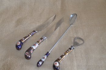 (#84) Vintage A.E. Lewis & Co. Sheffield England Floraine Stainless Steel Ceramic Handle Serving Pieces