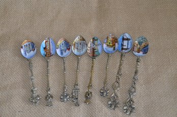 (#85) Antique FIRENZE Italy & LONDON Hand Painted Enamel Collectible Souvenir Spoons