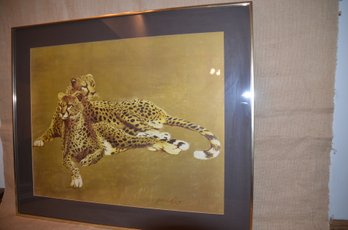 (#128) Vintage Framed Leopard By Paul Londerec? 34x28