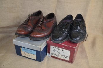 (#172) Mens Black Size 12 And Brown Wing Tip Shoes Size 11 - Used