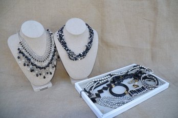 (#99) Black And White Lot Of Costume Jewelry