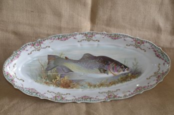 (#86) Vintage C.T. Hand Painted Porcelain 22' Long Fish Platter