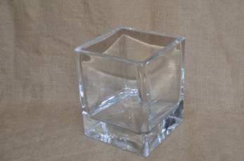 (#111) Heavy Glass Square Vase / Candle Holder 5.5x5.5x7
