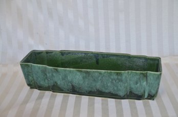 (#120) Vintage Cookson #16 Pottery Planter MCM Green Drip Glaze 2-tone Rectangle