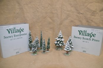 (#93) Department 56 Ceramic Medium Trees (6) Snowy Scotch Pines (3)