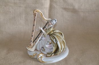 (#87) Vintage Capodimonte Victorian Lady With Harp Porcelain Figurine
