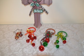 (#174) Lot Of Christmas Door Knob Bell Decor AND Cross