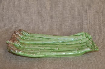 145) Signed Cali Asparagus Shaped Ceramic Green Plate 11.5'