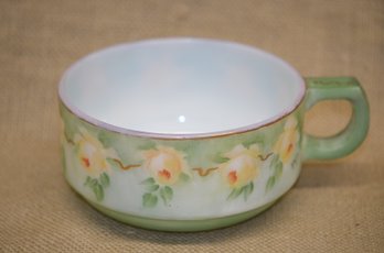 208) Victoria Hand Painted Milk Glass Large Handled Cup
