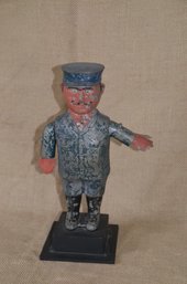 15) Vintage Metal Uniform Police Man On Stand 11'H