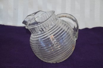 (#123) Vintage MCM Anchor Hocking Manhattan Clear Glass Ribbed Tilted Ball Pitcher 18' Round 24 Ounces