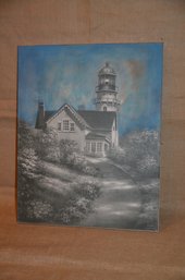 (#132) Unframed Painting Of Light House 2004 By Linda Coulter 16x20