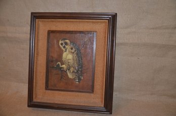 (#133) Wood Framed Oil? Painting Of Owl 15x17
