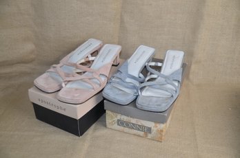 (#177) Women Apostrophe Suede Pink Size 9 ~ Suede Taupe Size 9.5 Gently Used