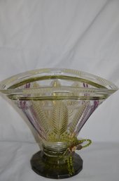 (#6) Monica Willard Hand Painted Multi Color 24 Lead Crystal Vase Bowl With Footed Beaded Flower Detail