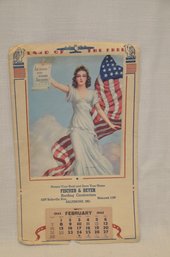 435) Vintage 1943 Land Of The Free Wall Calender 13x8