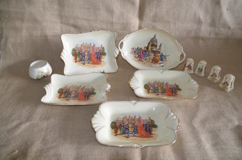 (#91) Vintage Royal Winton GRIMWADES England Royal History Scenes Rectangle Platters 9x7~ Salt & Pepper Shaker
