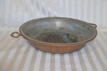 (#128) Copper Hammered Bowl Pot With Metal Brass Handles 18' Diameter By 3' Height