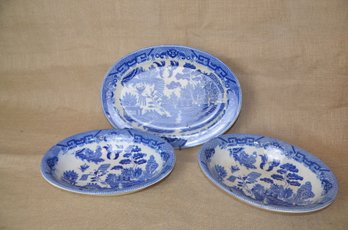 (#125) Blue And White Asian Chinese Serving Bowl And Platter