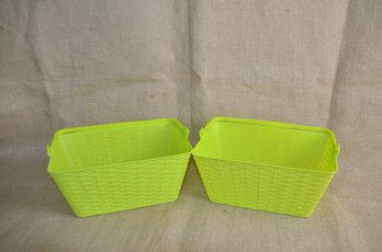 (#46) Plastic Baskets Lime Green Multi Purposeful 10.5x7 Lot Of 2