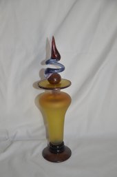 (#13) Hand Blown Decorative Studio Art Glass Perfume Vanity Bottle Tall Yellow Amber
