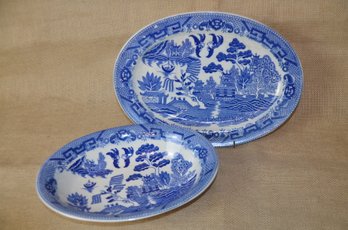 (#126) Blue And White Asian Chinese Serving Bowl And Platter
