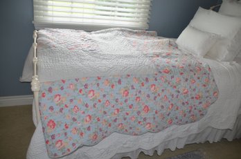 (#47) Bed Quilt Coverlet Queen Size 94x100 Floral Print 'Charlotte' Pattern 100 Cotton
