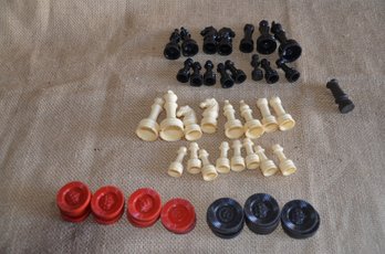 (#143) Plastic Checker And Not Complete Chess Pieces