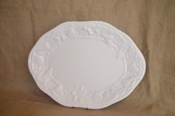 153) Large 22x15 Ceramic White Serving Platter Vegetable Design