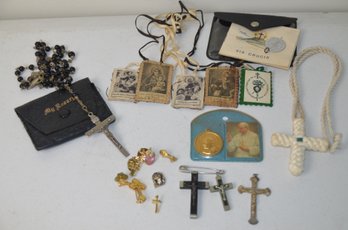 (#416) Vintage Religious Items:  Cross, Rosary