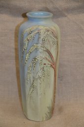 212) Signed Hand Made Pottery Vase With Willow Tree Design 10.5'