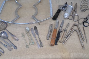 (#211) Vintage Assorted Lot Of Spoons, Forks, Kitchen Gadgets, Wiss Scissor