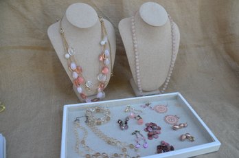 (#109) Rose Tone Earrings, Necklaces Bracelets Lot Of Costume Jewelry