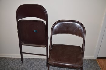 (#77) Pair Of Metal Folding Chairs MECO Brown